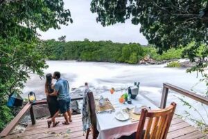 Couple enjoying a romantic Uganda honeymoon with mountain gorilla trekking and scenic Lake Bunyonyi views